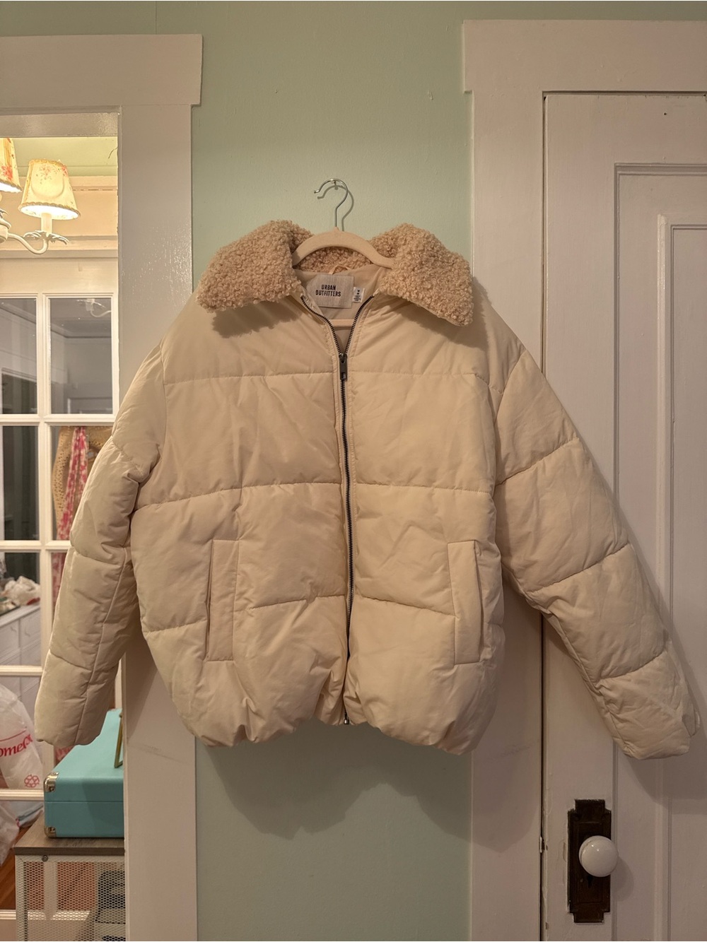 Urban Outfitters Cream Sherpa-Collar Puffer Jacket